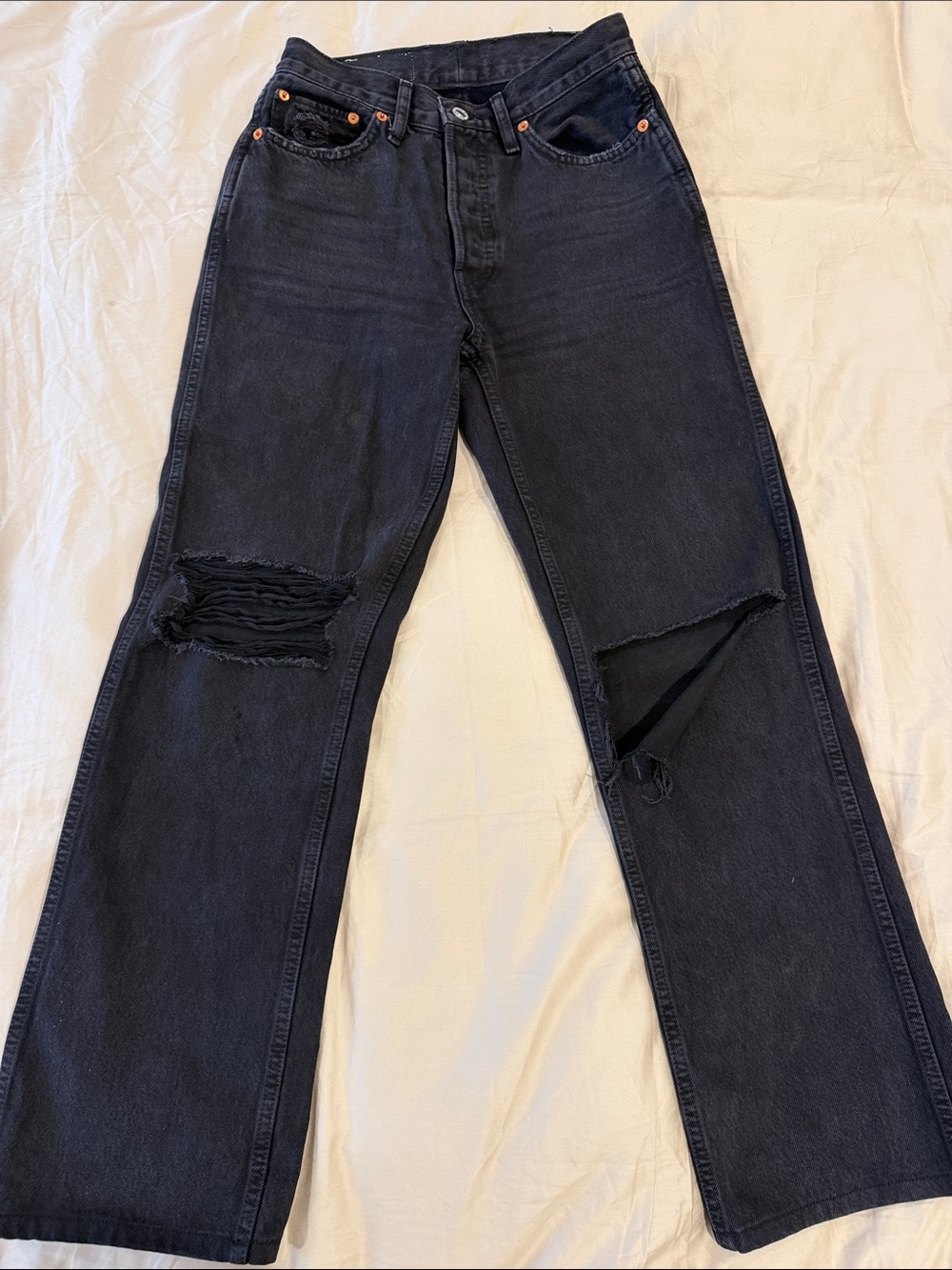 Re/Done Washed Black Skinny Jeans - Black